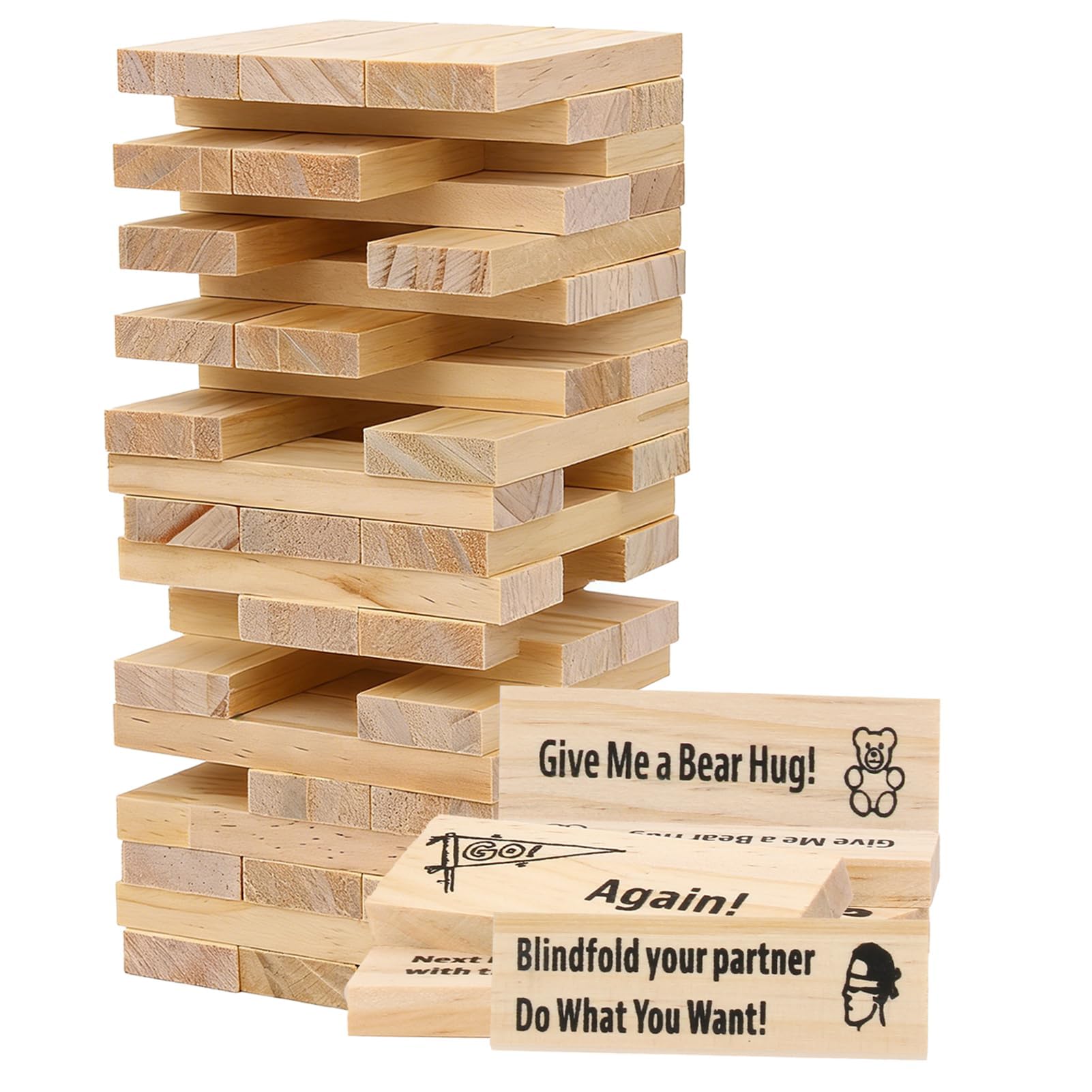 Fogbush Adults Stacking Tower Game for Couples，48 Pcs Naughty Wooden Stacking Blocks Intimacy Building Game for Couples Couple Games for Date Night Valentine Date Night Party Travel