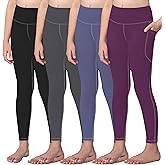 AENLLEY Girls Activewear Leggings with 2 Pockets - Kids Dance Workout Yoga Pants for Athletic Pack of 4