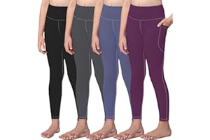 AENLLEY Girls Activewear Leggings with 2 Pockets - Kids Dance Workout Yoga Pants for Athletic Pack of 4