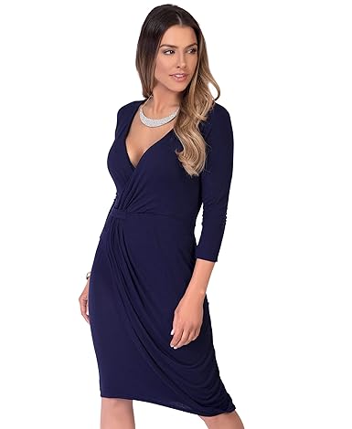 KRISP Damen Wickelkleid Einfarbig, Punkte & Schlangenmuster Kurz oder Langarm