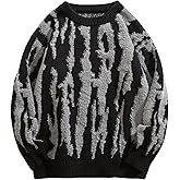 Yimoon Mens Oversized Sweaters Y2K Aesthetic Flame Graphic Crewneck Knitted Casual Pullover Long Sleeve Jumpers