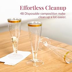 Prestee 48 Disposable Plastic Champagne Flutes with