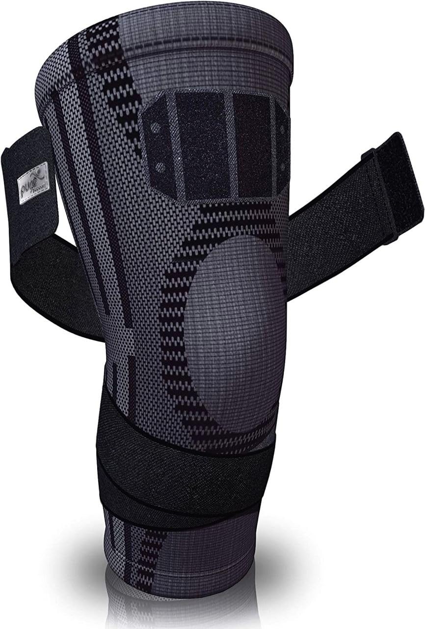 PURE SUPPORT Knee Brace Sleeve with Strap Compression Patella Stabilizer for Meniscus Tear | Arthritis Pain | Running | Basketball | Crossfit | Sports | Gym | Men | Women