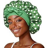 LEADUWAY Silk Satin Hair Bonnet with Strap for Sleeping, Double-Layer Sleep Cap for Women, Soft Lining Wrap for Curly Hair