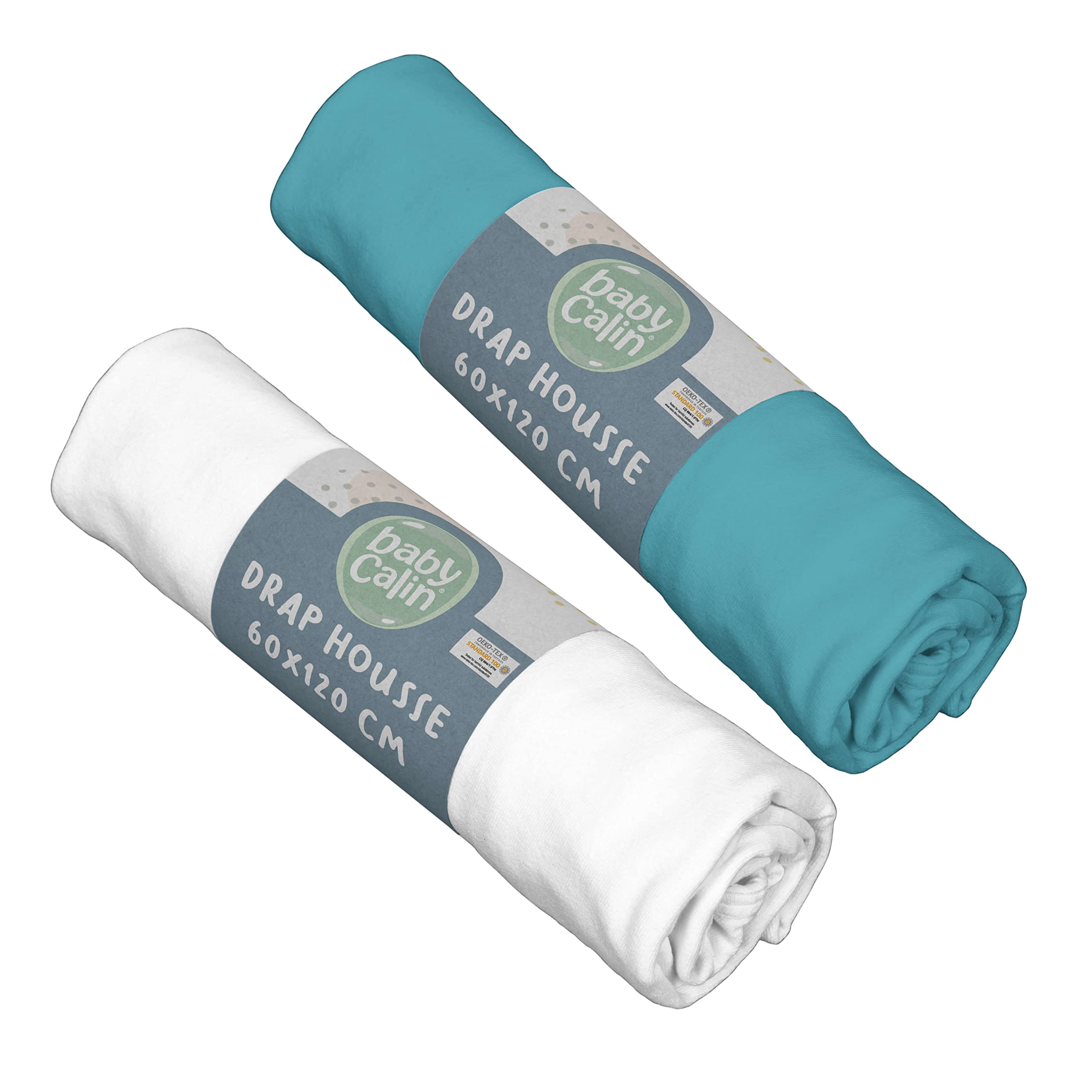 BabyCalin - Set of 2 Fitted Sheets 60x120x15cm Tropical Blue/White OEKO-TEX certified