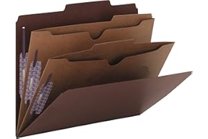 Smead Pressboard Classification File Folder with SafeSHIELD Fasteners, 2 Pocket Dividers, 2" Expansion, Letter Size, Red, 10 per Box (14079)