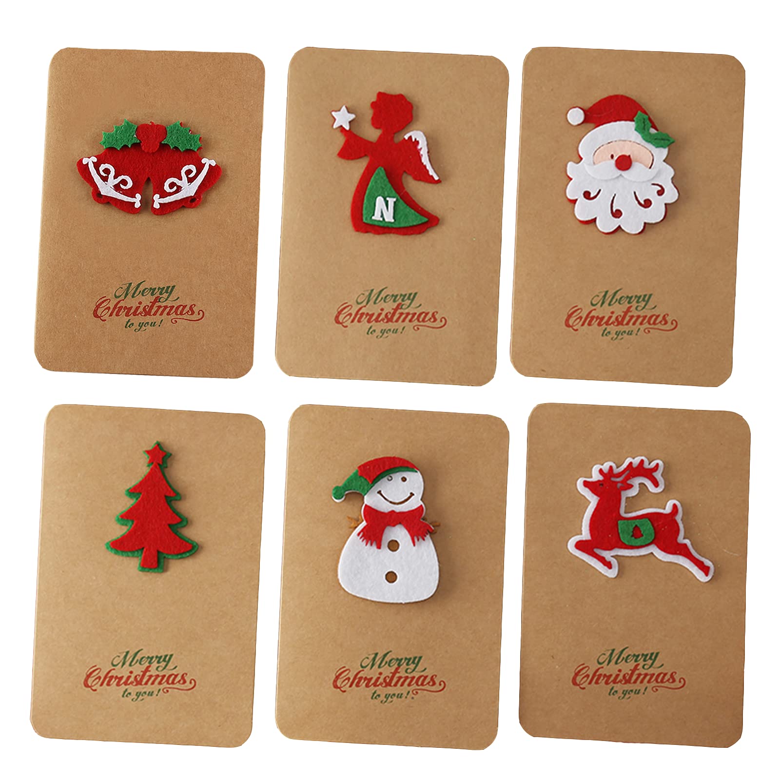 Cards With Envelope And Thank You Stickers,Eco Friendly Creative Retro Kraft Paper Christmas Greeting Card 3D Handmade DIY Happy Holiday Greeting Cards Of 6 Designs