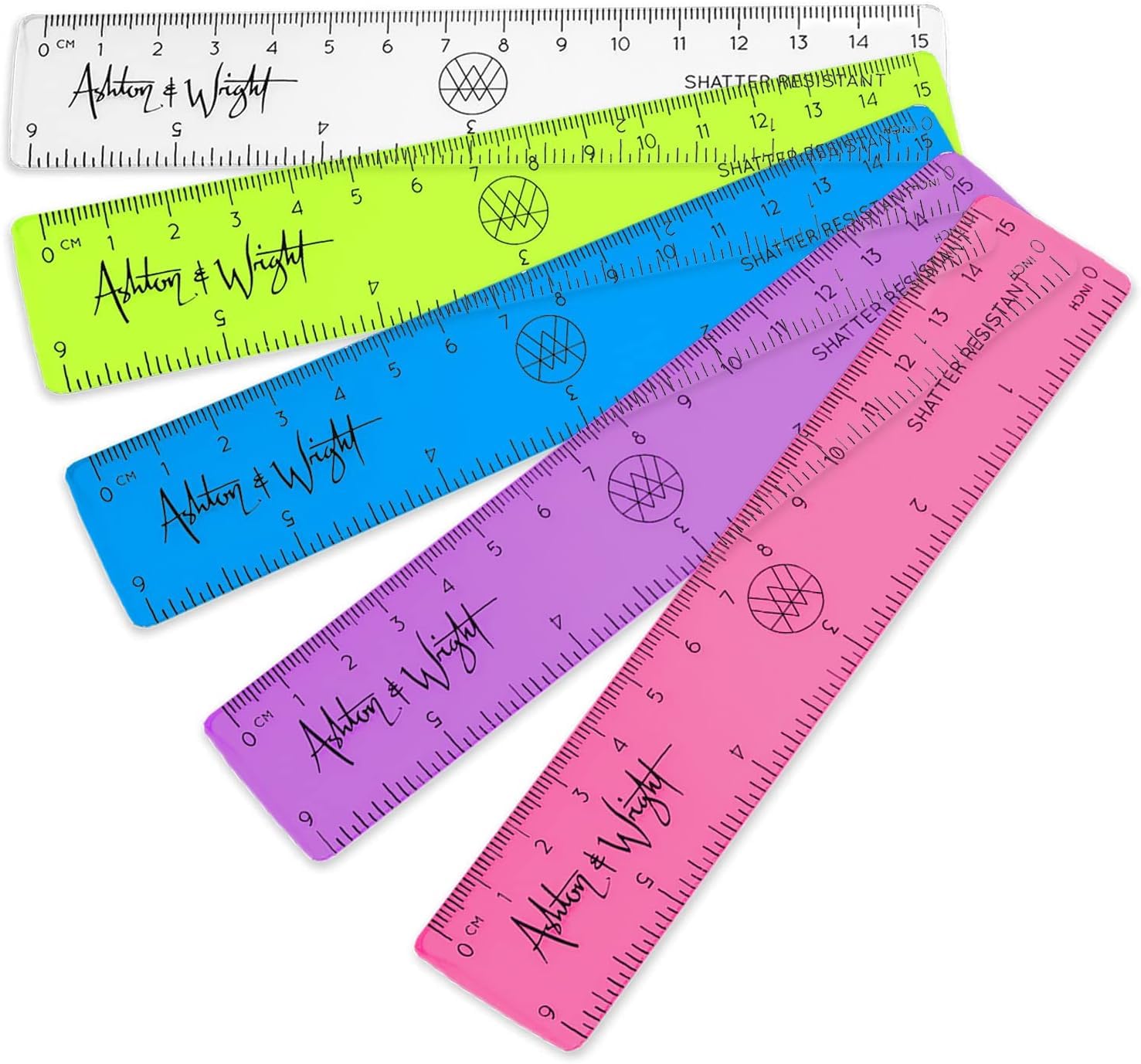 Monster Stationery - 6 Inch / 15cm Transparent Coloured Rulers - Shatter Resistant - Pack of 5 - Mixed — image 1