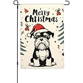 Christmas Garden Flag Schnauzer Dog Double Sided Vertical Seasonal Winter Outdoor Yard Lawn Decorations 12.5 x 18 Inch