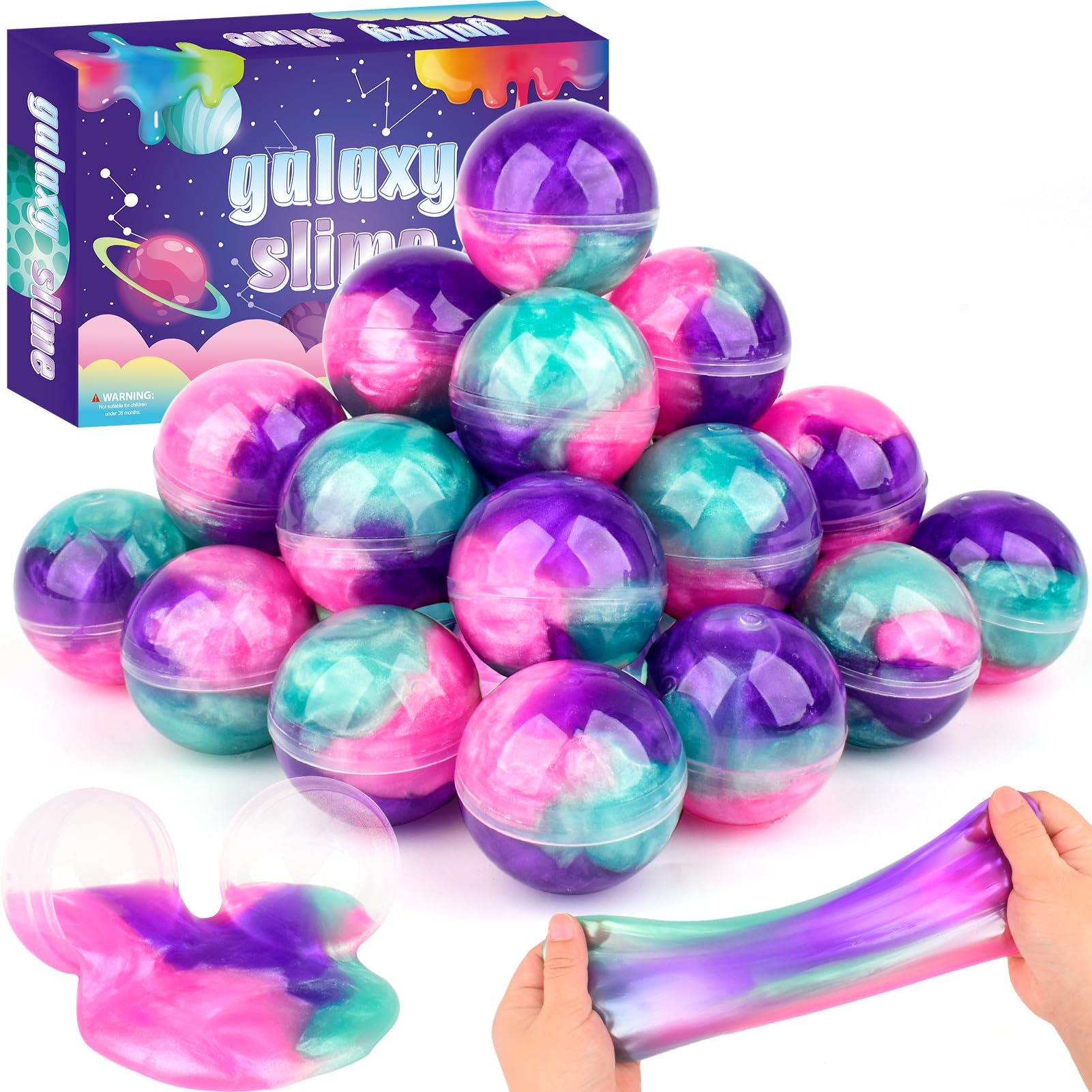 Rowecvce 24 Pack Galaxy Slime Balls for Kids - Stretchy, Non-Sticky, Mess-Free Stress Relief Toys, Party Favors, Classroom Rewards, Goodie Bag Stuffers for Boys & Girls