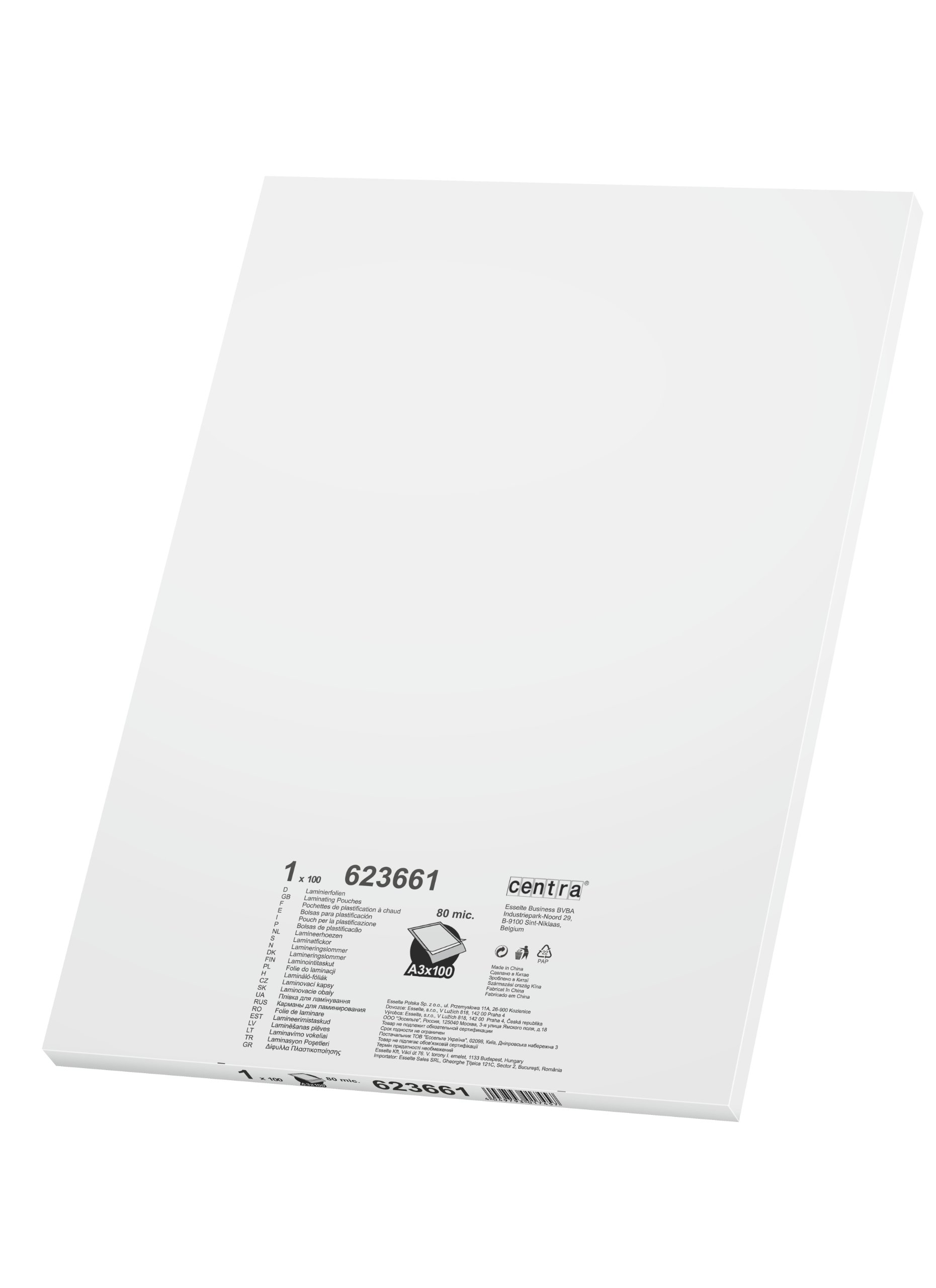 Centra 80 micron A3 Lamination Pouch - Crystal Clear, Pack of 100