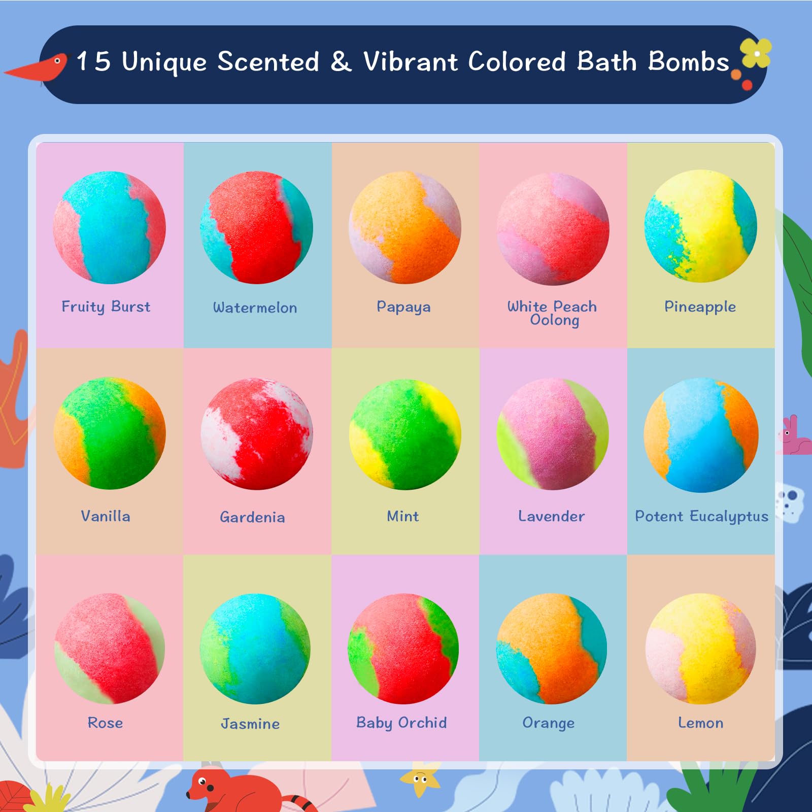 Jungle Adventure Bath Bombs for Kids – 15 Scented Fizzy Bath Bombs with Surprise Land Animal Toys Inside, Colorful Bath Time Fun Gift Set, Gentle & Child-Safe, Perfect for Summer Fun & Birthday Gifts