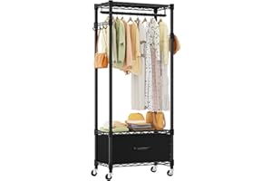 VyGrow Clothes Rack, Clothing Rack for Hanging Clothes, 3 Tiers Adjustable Closet Organizer System with Drawer | Hanging Rod 