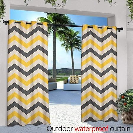Amazon Com Loveeo Yellow Chevron Sliding Door Curtain Large