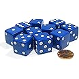 Set of 10 Large Six Sided Square Opaque 19mm D6 Dice - Blue with White Pip Die