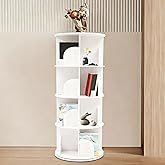 4-Tier Rotating Bookshelf Tower – 360° Spinning Bookcase Organizer, White Revolving Book Shelf with 16 Compartments, Freestanding Corner Bookshelf for Bedroom, Living Room, Office, 132 lbs Capacity