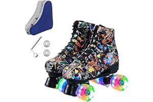 UGBOIU Roller Skates for Men and Women, Black Derby Roller Skates with 4 Shiny Wheel, Classic Double-Row Roller Skates for Indoor and Outdoor