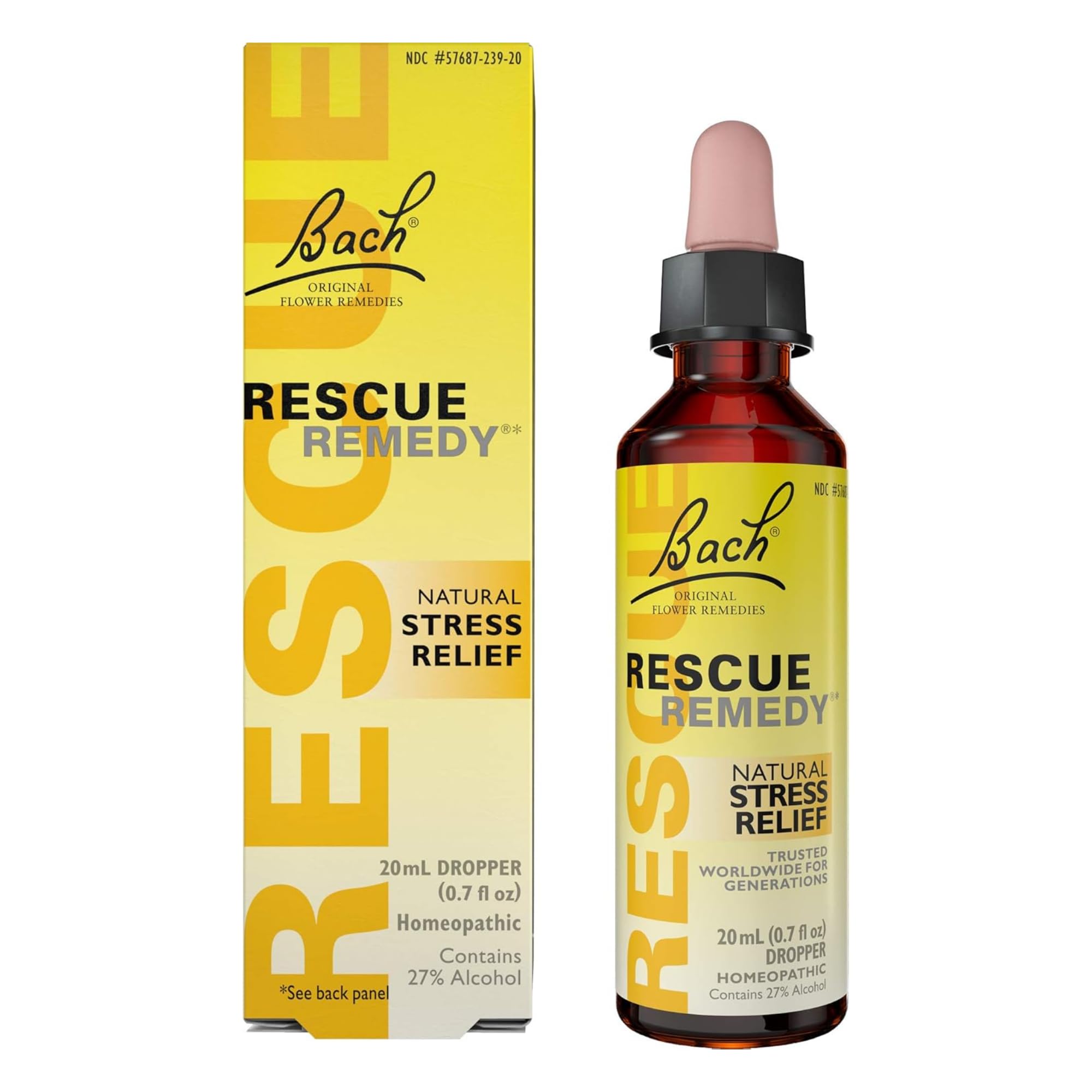 Bach RESCUE REMEDY Dropper 20mL, Natural Stress Relief, Homeopathic Flower Essence, Vegan, Gluten & Sugar-Free, Non-Habit Forming