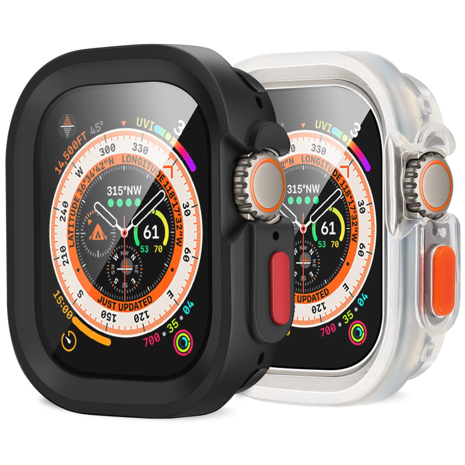 Photo 1 of Amizee 2 Pack Rugged Case Compatible with Apple Watch Ultra 2/Ultra 49mm Case, Soft TPU Durable Shockproof Protective Bumper Cover for iWatch 49mm, Black/Clear
