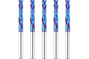 EANOSIC 5PCS Compression Spiral Router Bits 1/4" Shank,1-1/4" Cutting Length, Extra Long 3 Inch, Carbide UP Down Cut CNC Router Bits End Mill for Wood Mortises Carving Engraving