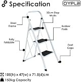 Oypla Foldable 3 Step Ladder Steel Non Slip Treads Safe Anti Slip Feet view 2