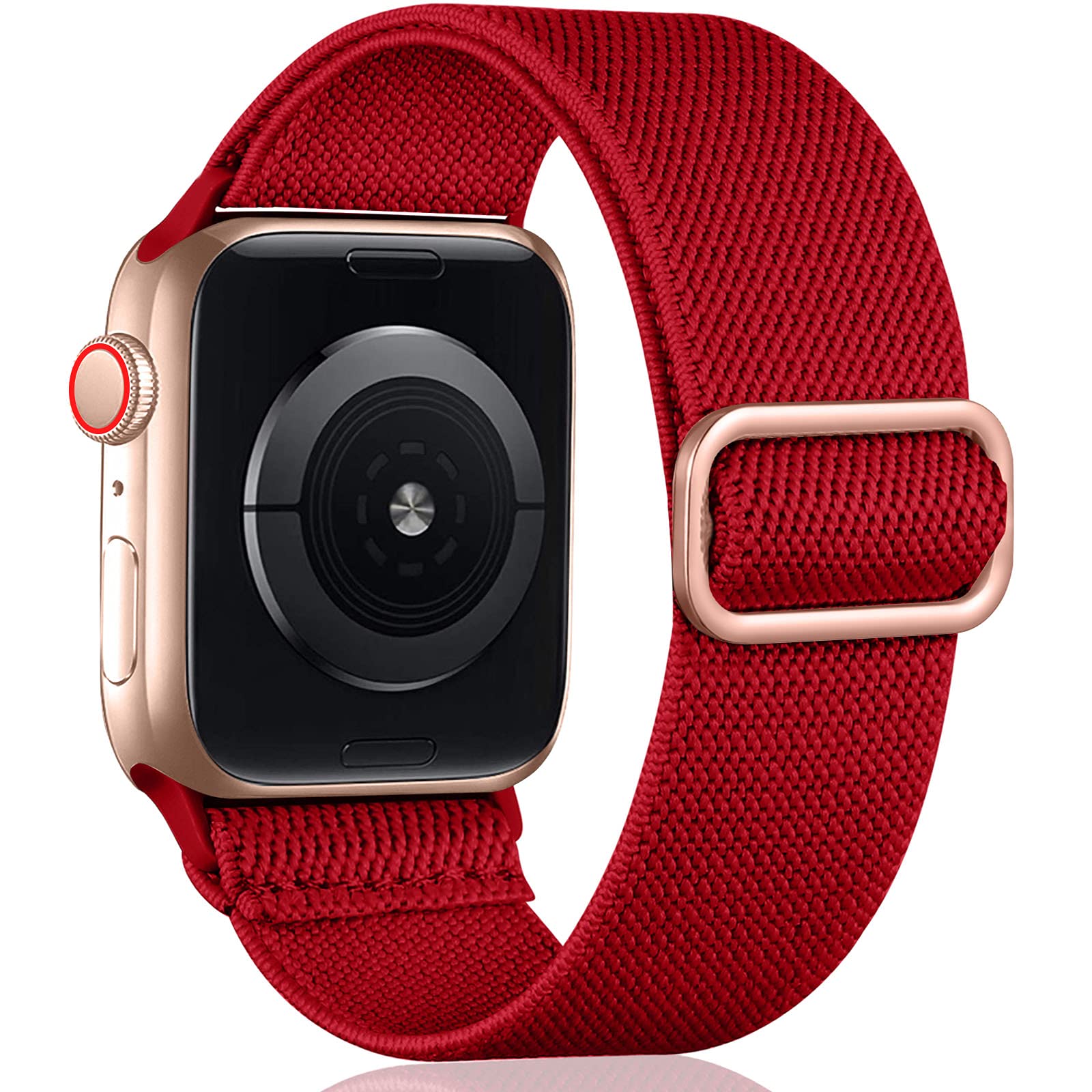 Oielai Solo Loop Straps Compatible with Apple Watch Strap 44mm 45mm 42mm 46mm 49mm, Adjustable Nylon Sport Replacement Band for iWatch Series 11 10 9 8 7 6 5 4 3 2 1 SE Ultra, Red
