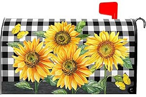 KAWANI Sunflower Butterfly Mailbox Covers Summer Floral Black White Buffalo Plaid Mailbox Covers Magnetic Standard Size 21x18 Inch Waterproof Mail Box Wraps Post Letter Box Covers Garden Yard Outdoor Decor