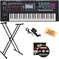 Roland Fantom-06 Synthesizer Keyboard Bundle with Double Braced X-Style Keyboard Stand, Sustain Pedal, Online Piano Lessons, Instructional DVD, and Austin Bazaar Polishing Cloth
