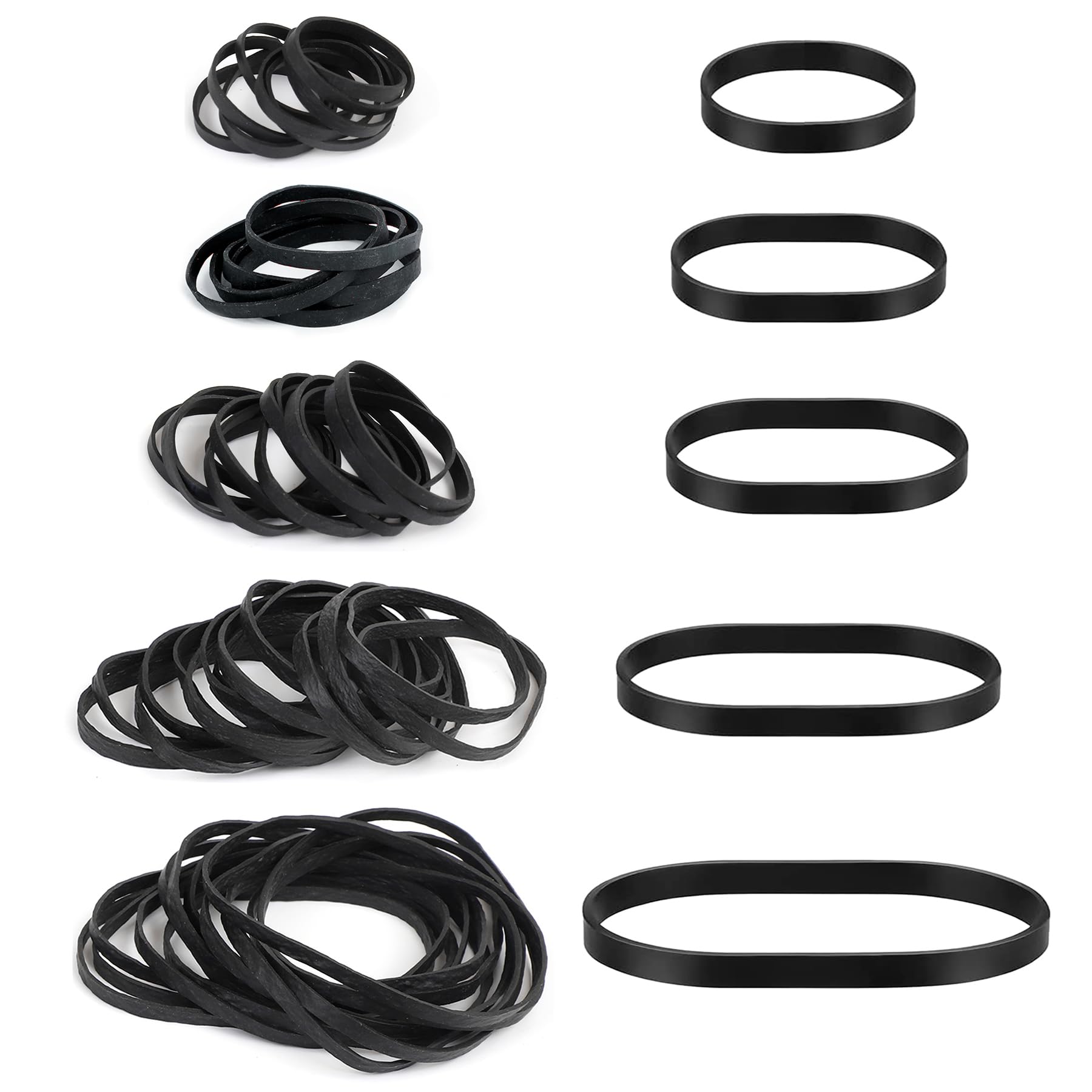 100pcs Black Rubber Bands 5 Sizes Heavy-Duty Thick Rubber Band Assorted Wide Elastic Band for Litter Box File Folder Camping Hiking Home School Office Supplies-0.9/1.5/2.1/2.6/3.1IN