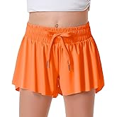 Girls Flowy Shorts Butterfly Shorts for Kids with Pocket 2-in-1 Athletic Shorts Running Shorts for Girls