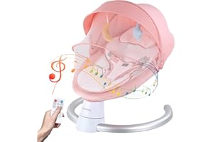 UUOEEBB Baby Swing for Infants, Portable Electric Baby Rocker Bluetooth Support with 5 Swing Speed 10 Lullabies, Remote Control/Touch Panel - Infant Swing for Indoor and Outdoor Use, Pink