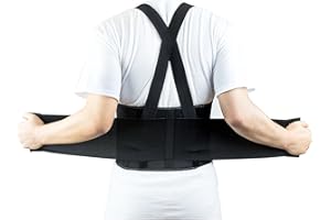 RK Safety RKBST11 Elastic Back Support Belt with Adjustable Shoulder Straps (3XL, Black)