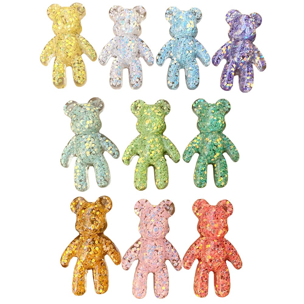 CHENMAIHAO 10 Pcs Translucent Candy Gummy Bear Cartoon Bear Keychain Pendants Resin Gummy Bear 3D Gummy Bear for DIY Jewelry Necklace Keychain Random Color