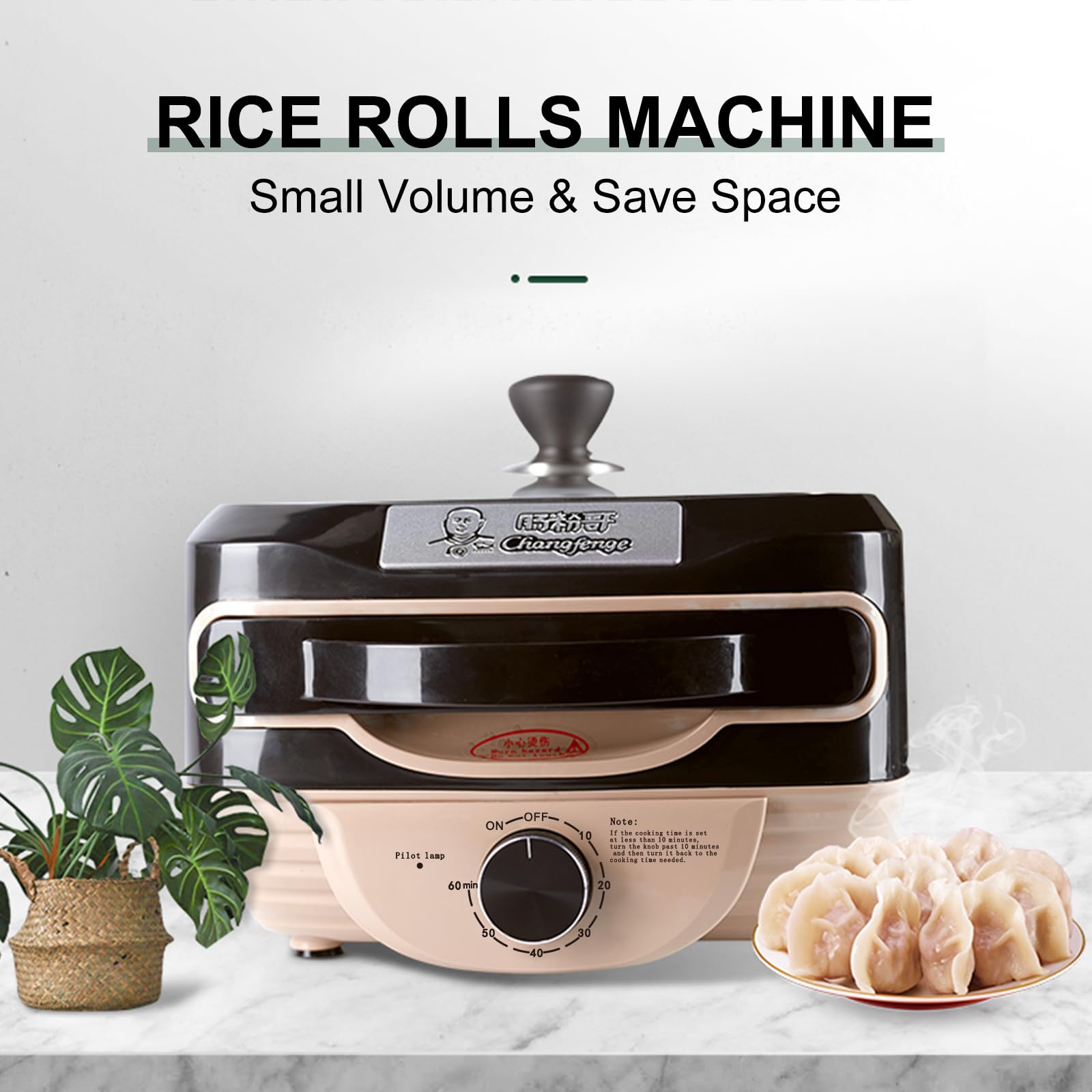BAISHA Rice Rolls Machine, Hot Dog Steamer and Bun Warmer, Cantonese Rice Noodle Rolls Machine, Vermicelli Roll Steamer for Chinese Cheung Fun, Breakfast (Black)