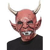 Smiffy's Men's Devil Demon Mask with Horns Full Head Latex On Display Card
