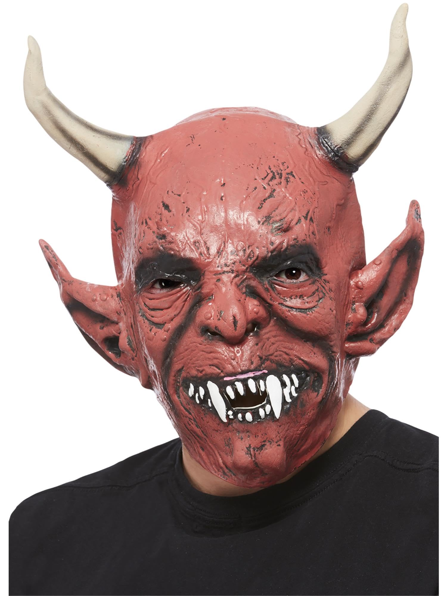Smiffys Red Devil Demon Overhead Mask, Full Head Latex Halloween Mask for Adults, Scary Fancy Dress Accessory for Horror Costumes, Demonic Monster Theme or Spooky Party Dress Up Halloween