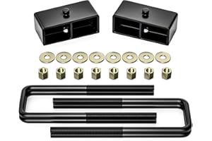 FLYCLE 2 inch Rear Lift Blocks for Chevy Silverado 1500 Sierra 1500, 2" Rear Leveling Kit Extended Square U-Bolts Compatible with 1999-2024 Silverado 1500 Sierra 1500