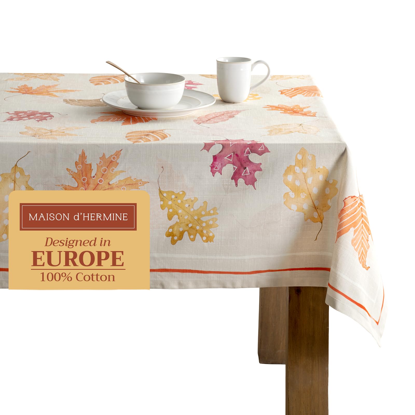 Maison d' Hermine Table Cloth Rectangle Table 100% Cotton 60 x 120 Inches Fall Tablecloth Reusable Everyday Use for Thanksgiving Christmas Decorations Dining Farmhouse Party (Colours of Autumn) Image