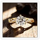 MoiuVieg Round Engagement Rings for Women 925 Sterling Silver with 14K Gold Plated 1CT/2CT/3CT CZ Round Solitaire Engagement Ring Promise Wedding Band for Her Size 5-9