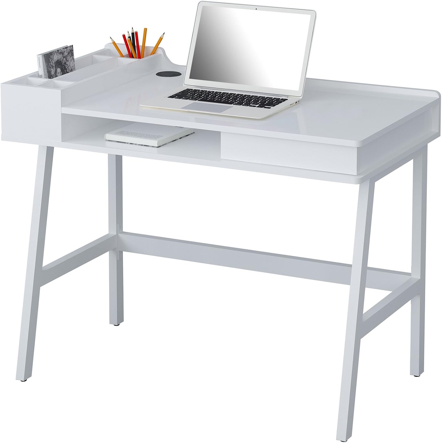 SixBros. Computer Desk Office Desk High Gloss White CT3582/4466