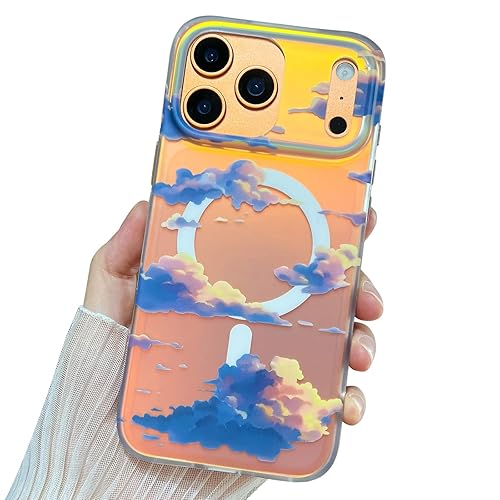 for iPhone 17 Pro Max Case Cute, Compatible with Magsafe, Stylish Rainbow Phone Case for Women Girly, Cloud Pattern Design Magnetic Cover for iPhone 17 Pro Max, Sunset Iridescent (Iridescent Cloud)