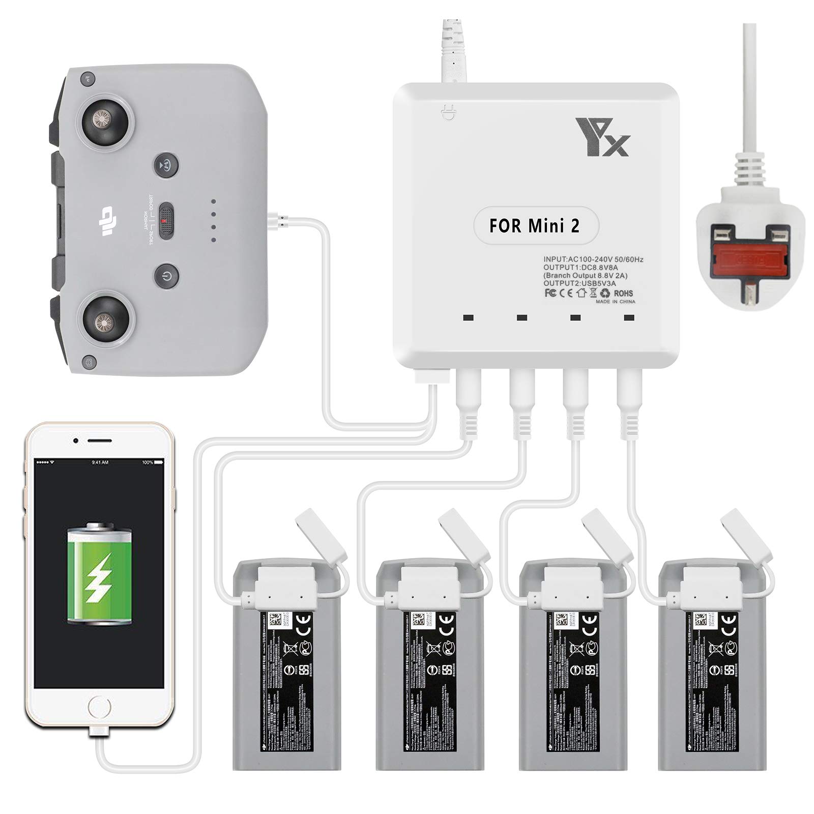 LYONGTECH 6 in 1 Rapid Multi Battery Charger for DJI Mini 4K,2,Mini SE/2 SE Drone,Charge 4 Batteries Simultaneous,Charging Hub Accessories
