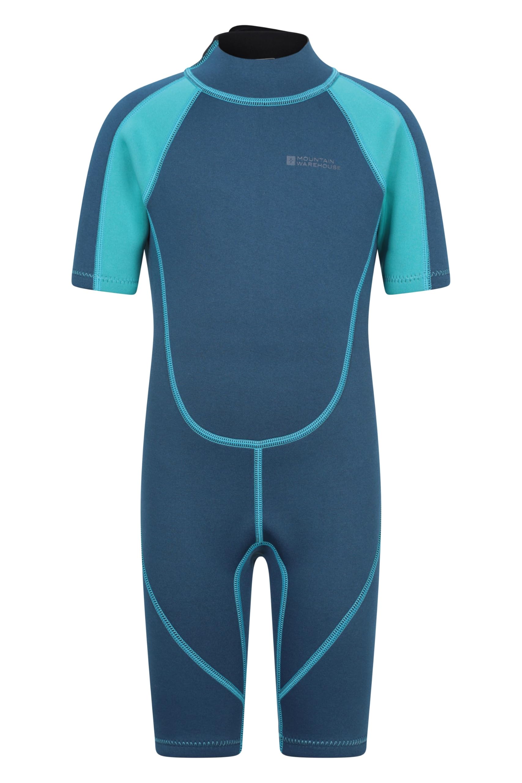 Mountain Warehouse Kids Shorty Wetsuit - 2.5mm Thickness, Flat Seams, Easy Glide Zip Children's Wetsuit, Neoprene, Adjustable Neck Closure - Spring Summer, Swim Teal (Kids) Kids Size 11-12 Years