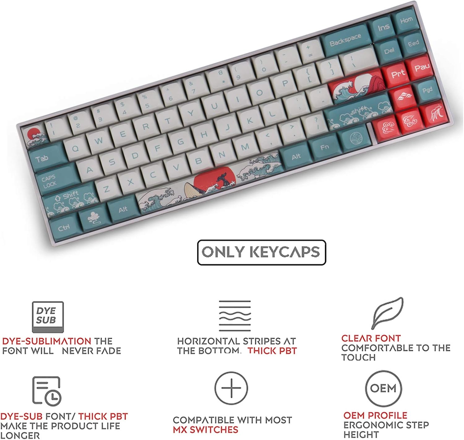 Gliging Anime Keycaps 108 PBT Heat Sublimation XDA Profile Japanese Coral Sea for Cherry Mx Gateron Kailh Switch Mechanical Keyboard 61/64/87/108 Layout - Image 4