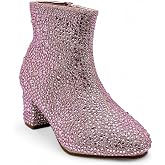 Forever Girls Rhinestone Boots Kids Low Heel Dress Booties Iceberg-12K Shoes Pink Rhinestone 9