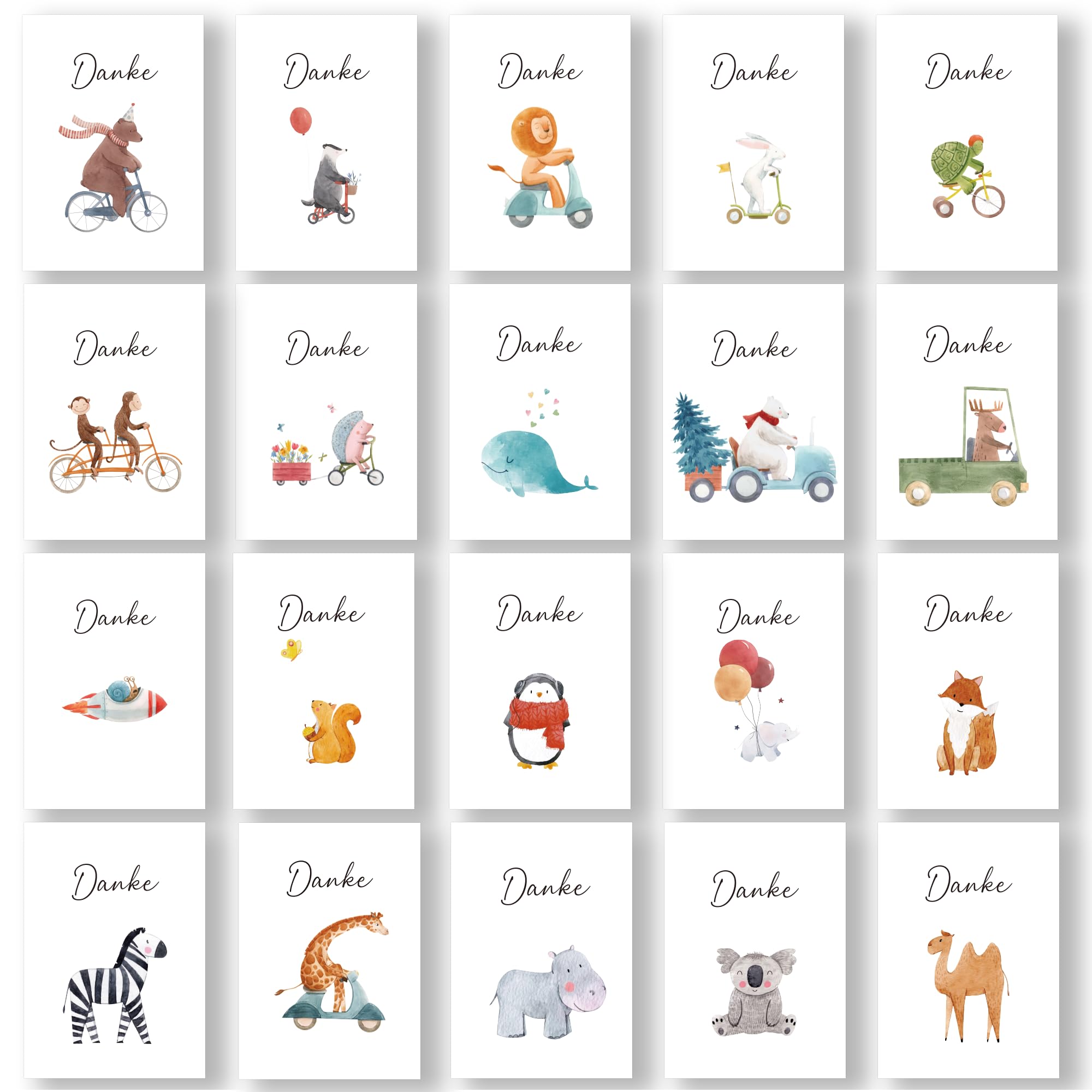 Biroyal 24 Thank You Cards, Thank You Card with 24 Animal Drawings on the Front, Professional Blank Greeting Cards with Envelopes for Colleagues, Confirmation, Wedding, Christmas, Baby Shower