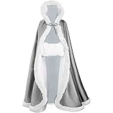 BEAUTELICATE Wedding Cape Hooded Cloak for Bride Winter Reversible with Fur Trim Free Hand Muff