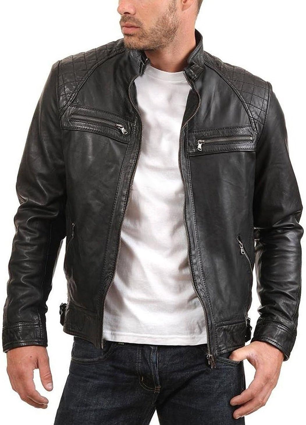 Urban Leather Factory Men's ENZO Black Genuine Lambskin Vintage Leather Jacket