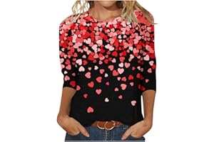 ATTINE Pullover Shirts for Women 2024 Trendy Tee Love Printing Blouses Valentines Day Tshirts Casual 3/4 Sleeve Pullover