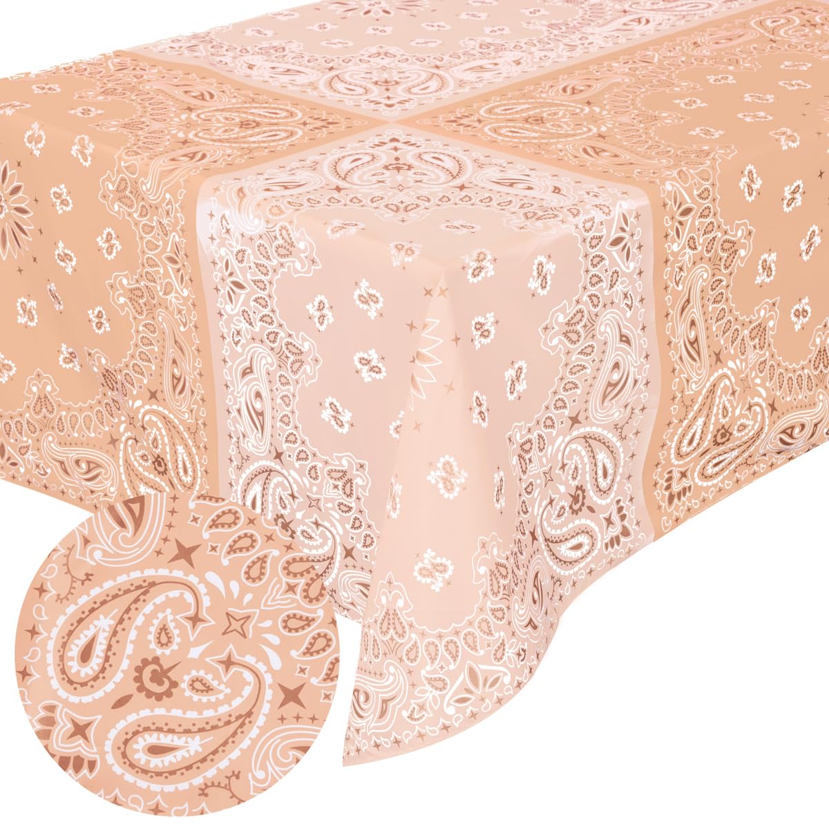 Photo 1 of xo, Fetti Decorations Western Bandana Washable Tablecloth - 9ft. | Cowboy Birthday Party, Wild West Cowgirl Decor, Rodeo Baby Shower Supplies, Wild One Yeehaw Bday, Cactus Howdy Tableware